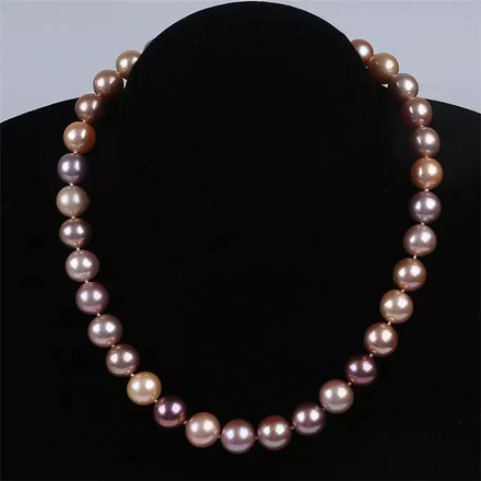 Sample Design 10-12mm Natural EdisonFreshwater Real Pearls Pink Round Shape AA Grade Third Party Certified Unisex Necklace