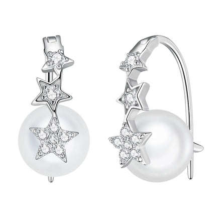 925 Sterling Silver Star Freshwater Pearl Earhook Jewelry for Women Fine Jewelry Silver Earrings Wedding Gifts BSE751