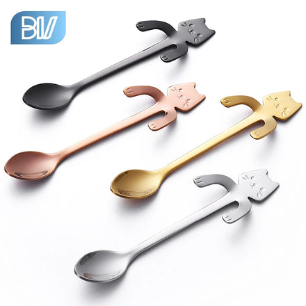 Creative Kitty Style 304 Stainless Steel Coffee Stirring Spoon Cartoon Ice Cream Dessert Spoon