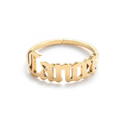 Cancer Rings for Women 12 Zodiac Old English Letter Adjustable Stainless Steel Zodiac Sign Ring Horoscope Astrology