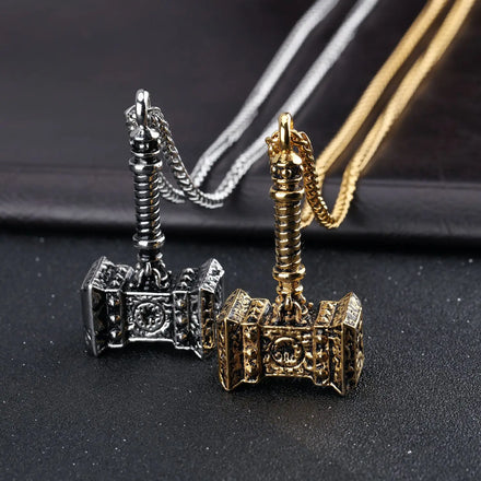 Vintage Thor Hammer Stainless Steel Necklace for Men and Women 18k Gold Viking Power Hammer Pendant Necklace