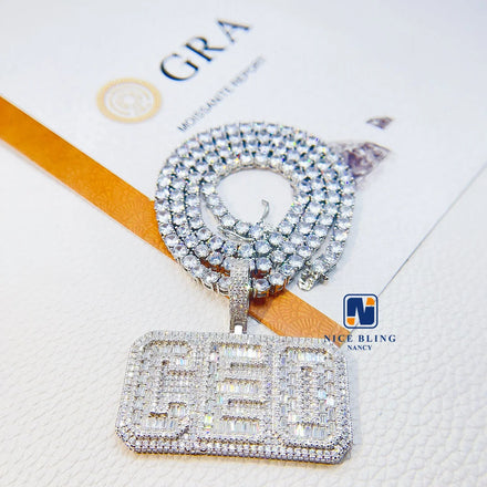 Hip Hop Jewelry Mens Iced Out Letter Pendant 925 Sterling Silver VVS Moissanite Diamond CEO Initial Custom Logo Pendant