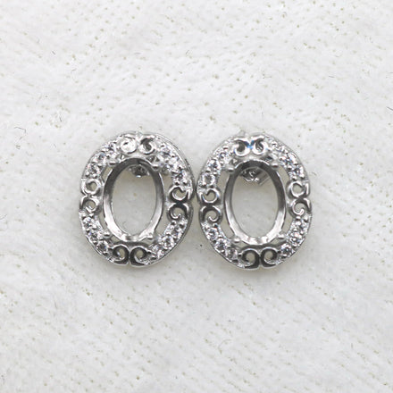 Sterling Silver 5*7mm Semi Mount Stud Earrings Empty Support Blank Claws Setting S925 Base Without Center Stone for DIY Inlay