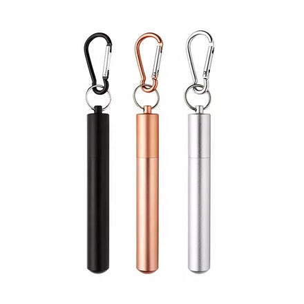 Reusable Metal Collapsible Straw Set 304 Stainless Steel Drinking Straw With Case Brush Telescopic Straw