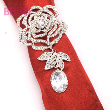 Napkin Ring Holder Rose Flower Rhinestone Napkin Buckle Hotel Table Decoration Ornaments Wedding Dinner Table Holder