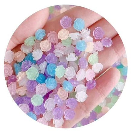 6mm 8mm Luminous Resin Flower Nail Beauty Accessories 3D Rose Flowers Handicraft