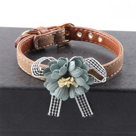 Hellomoon New Design Soft Padded Luxury Solid Pet Dog Collar with Flower