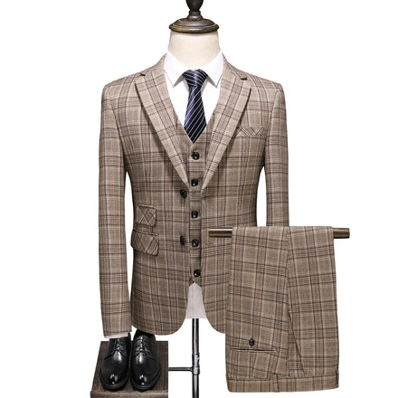 Classic Checkered 3 Pocket Gentlemen Costume Wedding Suits for Men Plaid Suit Jacket Coat Trousers Waistcoat Business Suits Set