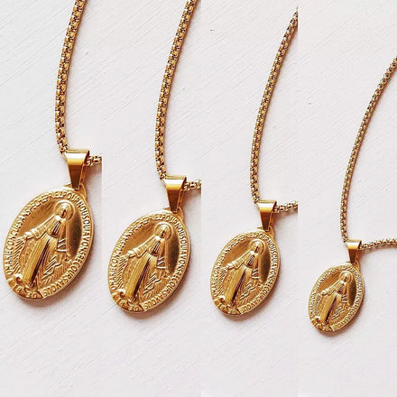 Trendy Virgin Mary Medal Pendant Necklace Gold Color Stainless Steel Guadalupe Our Lady Charm Necklace Jewelry