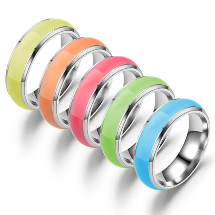 Titanium Steel Jewelry Glow-in-the-dark Rings Fluorescent Stainless Steel Night Luminous Ring Anillos Luminosos