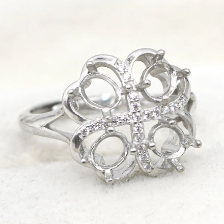 Sterling Silver 4*5mm Semi Mount Ring Empty Frame Blank Support Claw Setting S925 Base Holder Without Center Stone for DIY Inlay