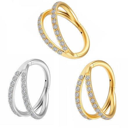 Fashion 316L Stainless Steel Jewelry Cartilage Double Row of Zircons Nose Ring Crystal Solid Gold Jewelry Piercing Earring