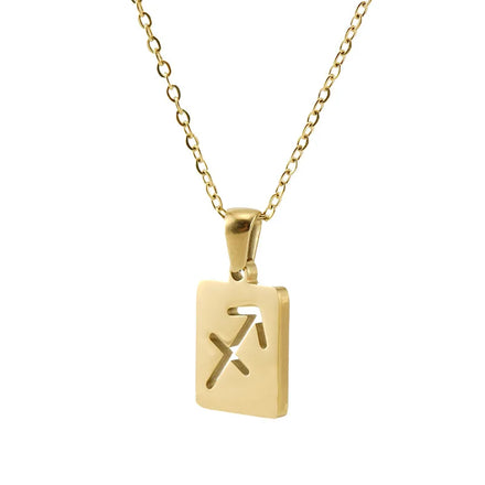 Factory Supply Personalized 18k Gold PVD Plated Square Plate Hollow Zodiac Sign Choker Necklace for Women