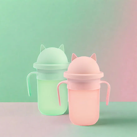 Newsun Pink and Green Silicone Baby Toddler Sippy Water Drink Cup with Customized Logo for Children's Dining