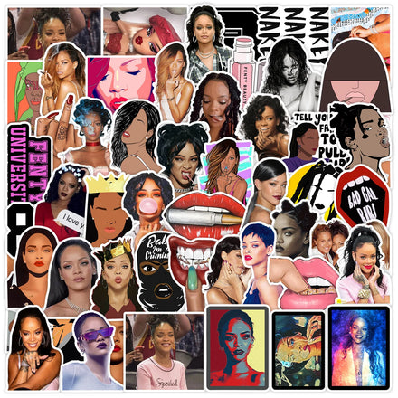 50Pcs Singer Rihanna DIY Graffiti Decorative Stickers Label for Luggage Laptop Guitar Scrapbook Skateboard Waterproof Sticker