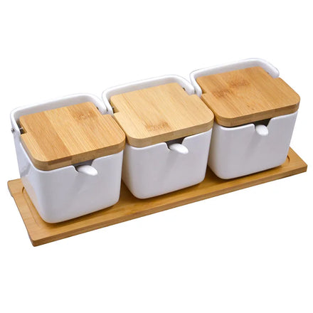 Salt and Pepper Ceramic Seasoning Jar Set Nordic Kitchen Ceramics Seasoning Box Three Piece Set Ceramic Spice Jar