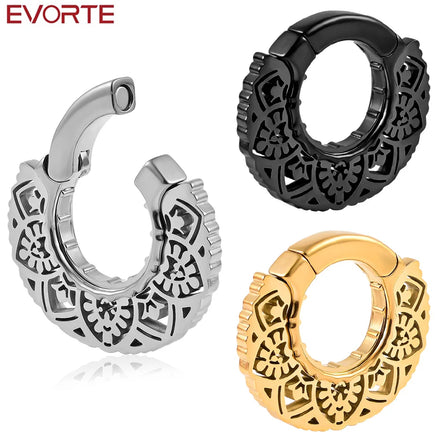 Evorte 10pcs Gold Plated Stainless Steel Flowers Ear Weights Hanger Plug Tunnel Body Jewelry Piercing 6mm 2g Ear Gauges Expander