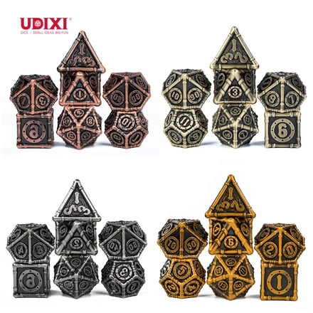 For Udixi Custom Logo RPG Dungeons Dragons Metal Dice Game Set Ancient Steampunk Polyhedral Design with Elegant Metal Box