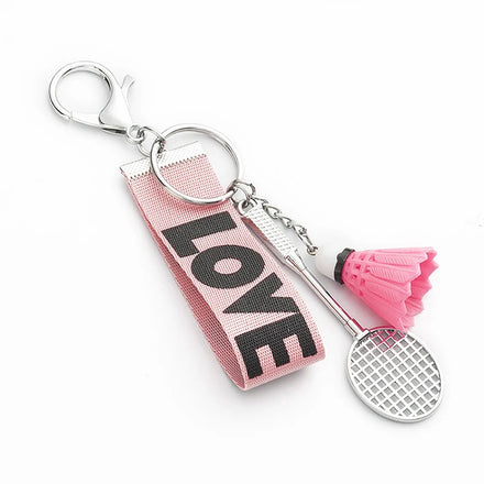 Light Plastic Metal Badminton Ball Pendant Keyrings Lanyard Keychain in Bulk