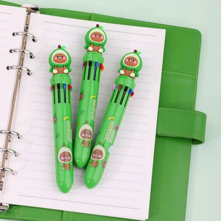 Hot Selling Wholesale 10-in-1 Retractable Plastic Ballpoint Pen Cute Avocado Multicolor 0.7 mm Writing Width