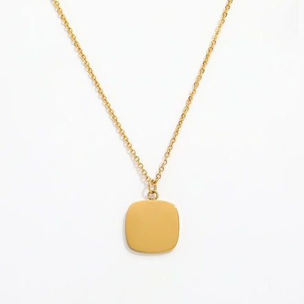Fenny 18K Gold Plated Waterproof Simple Plain Square Pendant Necklace Trendy for Women Stainless Steel Jewelry Wholesale