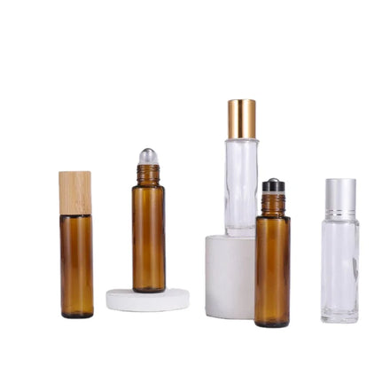 In Stock 10ml Essential Oil Bottle Bamboo Top Eye Cream Roll on Glass Bottle With Stainless Steel Roller Ball