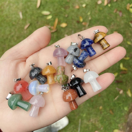 Natural Stone Crystal Mushroom Shape Reiki Chakra Healing Pendant DIY Necklaces Jewelry Making