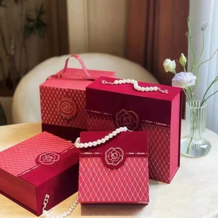 Multi Sizes Luxury Chinese Style Embossed Matt Lamination UV Coating Pearl Velvet Camellia Rigid Square Recyclable Gift Paper