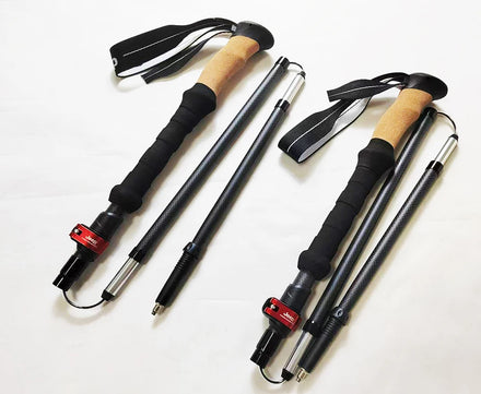 Custom Nordic Stick 5-Section 3k Carbon Fiber Collapsible Trekking Poles Ultralight Walking Stick Rubber Tip for Hiking Walking