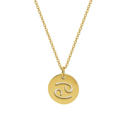 Women Stainless Zodiac Jewelry Round Disc Gold Filled Waterproof Pendant Zodiac Charm Necklace