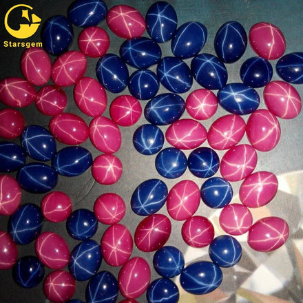 Starsgem Blau Synthetic Diamond Star Natrual Color Yellow Green Red Blue Corundum Cabochon Oval Synthetic White Star Sapphire