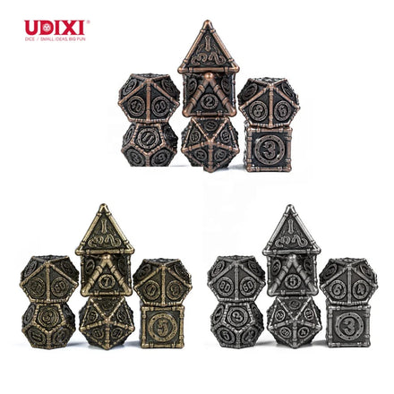 For Udixi Custom Logo RPG Dungeons and Dragons Metal Dice Game Set Polyhedral New Design with Barrel Plating