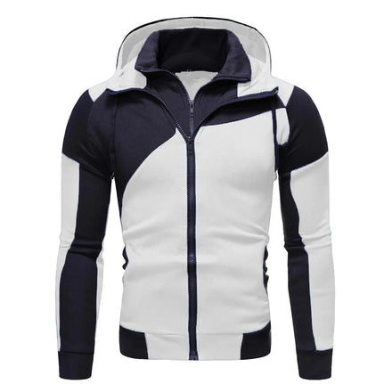 2022 Autumn Wholesale Men's Fashion Personalized Color Patch Oversize Double Placket Zip Hooded Cardigan Fitted Sweater