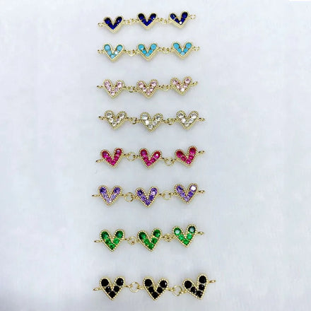 CZ8611 Dainty Mini 18k Gold Plated rainbow Cz Diamond love Heart Links Connectors for Bracelet Jewelry Making