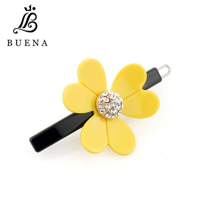 Korean Style Small Yellow Flower Kids Hair Pins Acetate Flower Hair Clips Rhinestone Acetic Acid Girls BB Pins