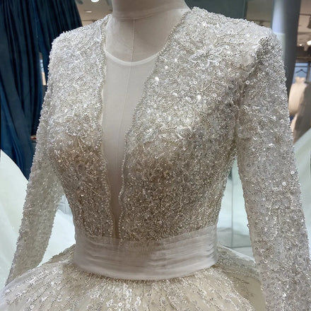 AL1273 2022 Ball Gown Wedding Dress Cheap Long Sleeve Light Beaded Sequins Crystal French Bride Style Starry Trail Ruffles Long