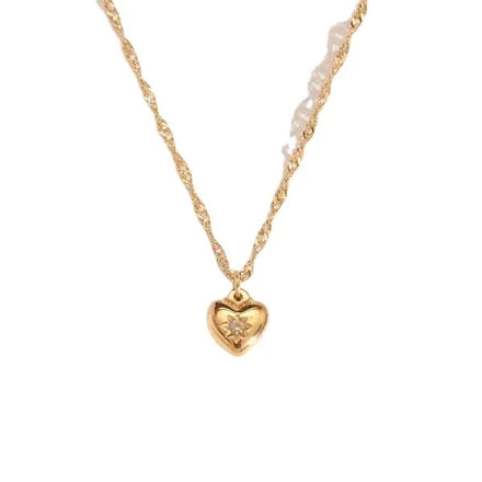 Women Jewelry Stainless Steel Love Heart Pendant Water Wave Chain Necklace Cubic Zircon Eight Pointed Star Necklaces