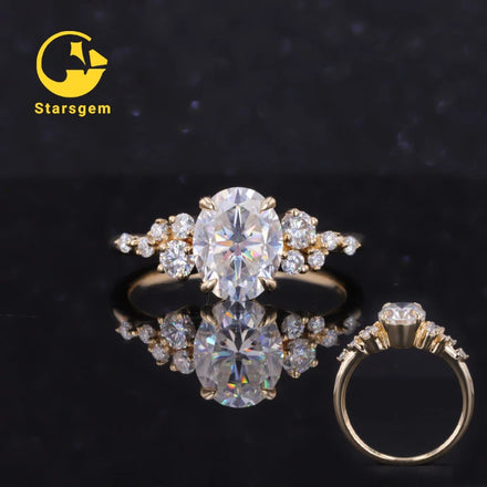 Starsgem Customize 10k 14k 18k Solid Gold Oval Brilliant Cut 2 Carat Moissanite Diamond Ring