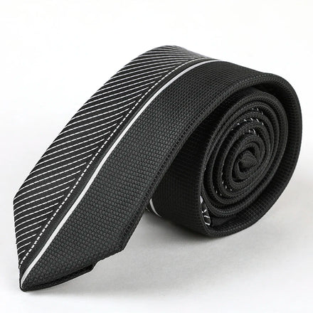 Sophisticated Custom Casual Panel Design Necktie Black White Skinny Slim 100% Microfiber Woven Jacquard Anti-Pilling Durable