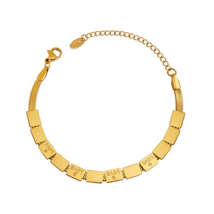 Hot Sale Stainless Steel Bracelet with Free Custom Logo Square Splice Letter Design Trendy Gold Plated