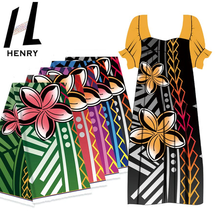 Factory Makes Stock Polyester Polynesian Style Flowers Ladies Dress Fabric by the Yard