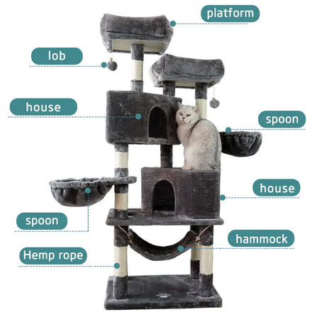 Wholesale Pet Kitty Tree House Gray Beige Big Cat Tower Cat Tree for Small Middle Large Cat