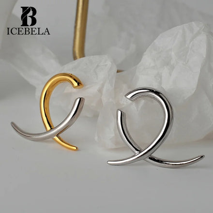 ICEBELA Fine Jewelry 925 Sterling Silver Wholesale Geometric Ear Clip 18K Gold Rhodium Two-Tone Earrings for Women