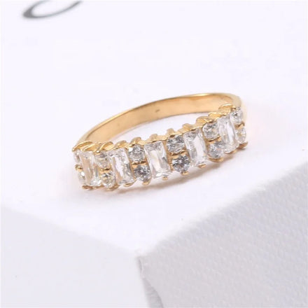 Wholesale Pvd Plated 18k Gold Non Tarnish Stainless Steel Jewelry 3a Cz Zircon Iced Out Ring for Women