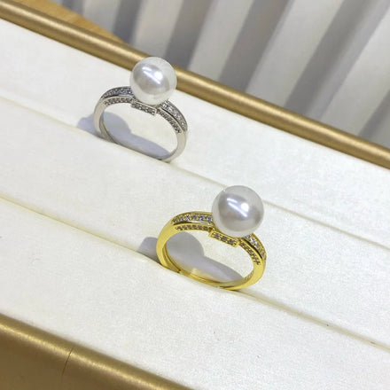 R1122 8-9mm Natural Freshwater Pearl Ring Accessory 925 Sterling Silver Adjustable Size Engagement Jewelry Ring for Women