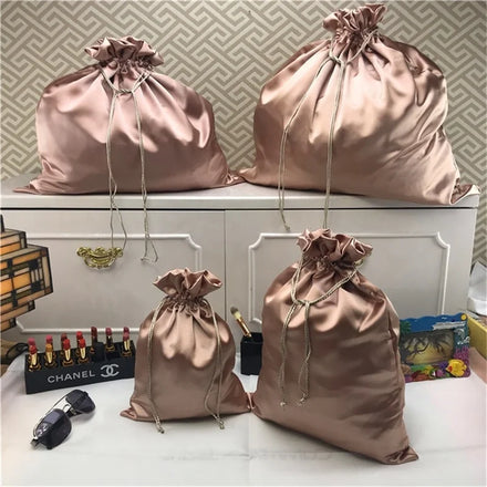 Custom Rose Gold Soft Satin Slik Hair Bundles Packaging Garment Dust Bag Luxury Large Silk Dust Bag Handbag Cover Dust Bag