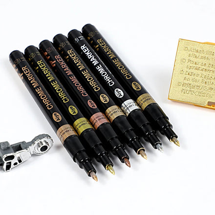 6 Colors 0.7 mm Tip Metallic Silver Golden Mirror Chrome Finish Marker Mirror Art Chrome Marker Pen for Model Coloring