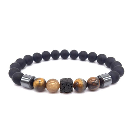 Calm Tiger Eye Glitter Stone Bracelet for Men Black Agate With Frosted Volcanic Block Charm Fashionable Men's Bangle