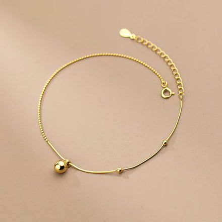 Minimalist Round Ball Pendant 925 Sterling Silver Gold Plated Snake Chain Foot Anklets Bracelets Fine Jewelry for Women