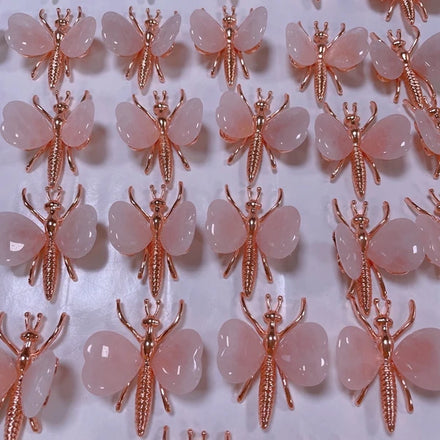 HZ 3cm Mini Carving Craft Flower Butterfly Fairy Rose Quartz Statue for Healing